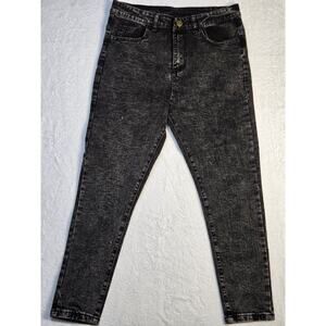 SHEIN High Rise Skinny Jeans Womens Small Black Acid Wash Stretch Denim